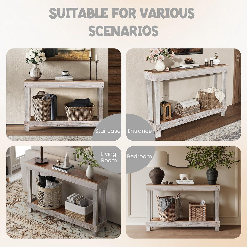 SMARTSTANDARD 46" Long Farmhouse Console Table, Solid Wood, Classic White
