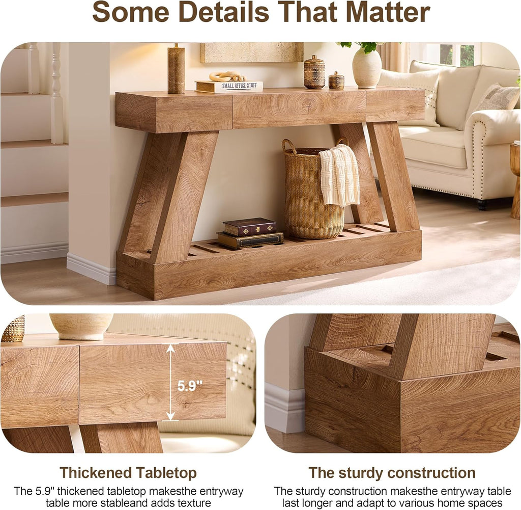 60" Entryway Table with Drawer Wooden Hallway Table with Heavy Duty Base