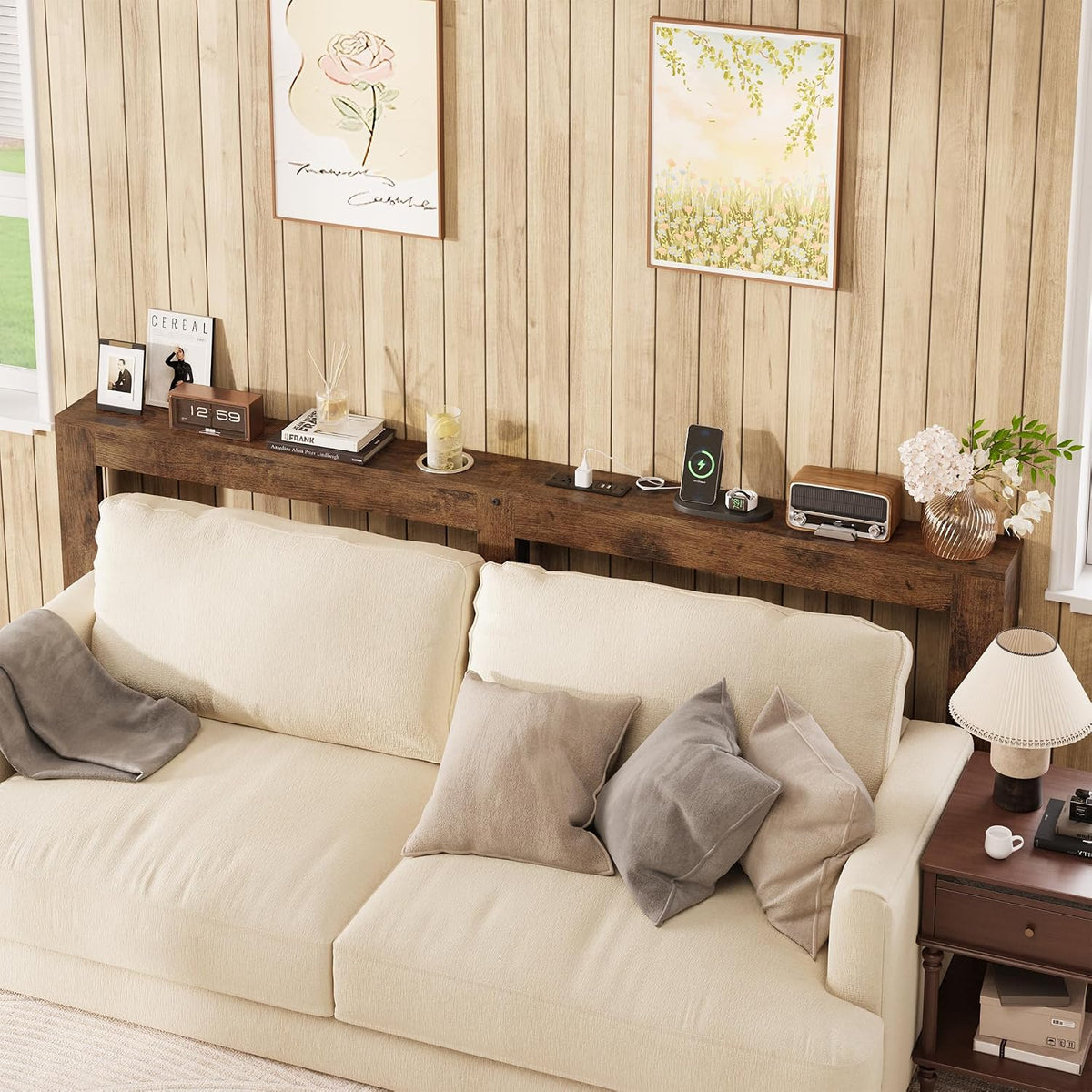 78.7" Behind Couch Table with Power Outlet, Skinny Sofa Table with USB Port