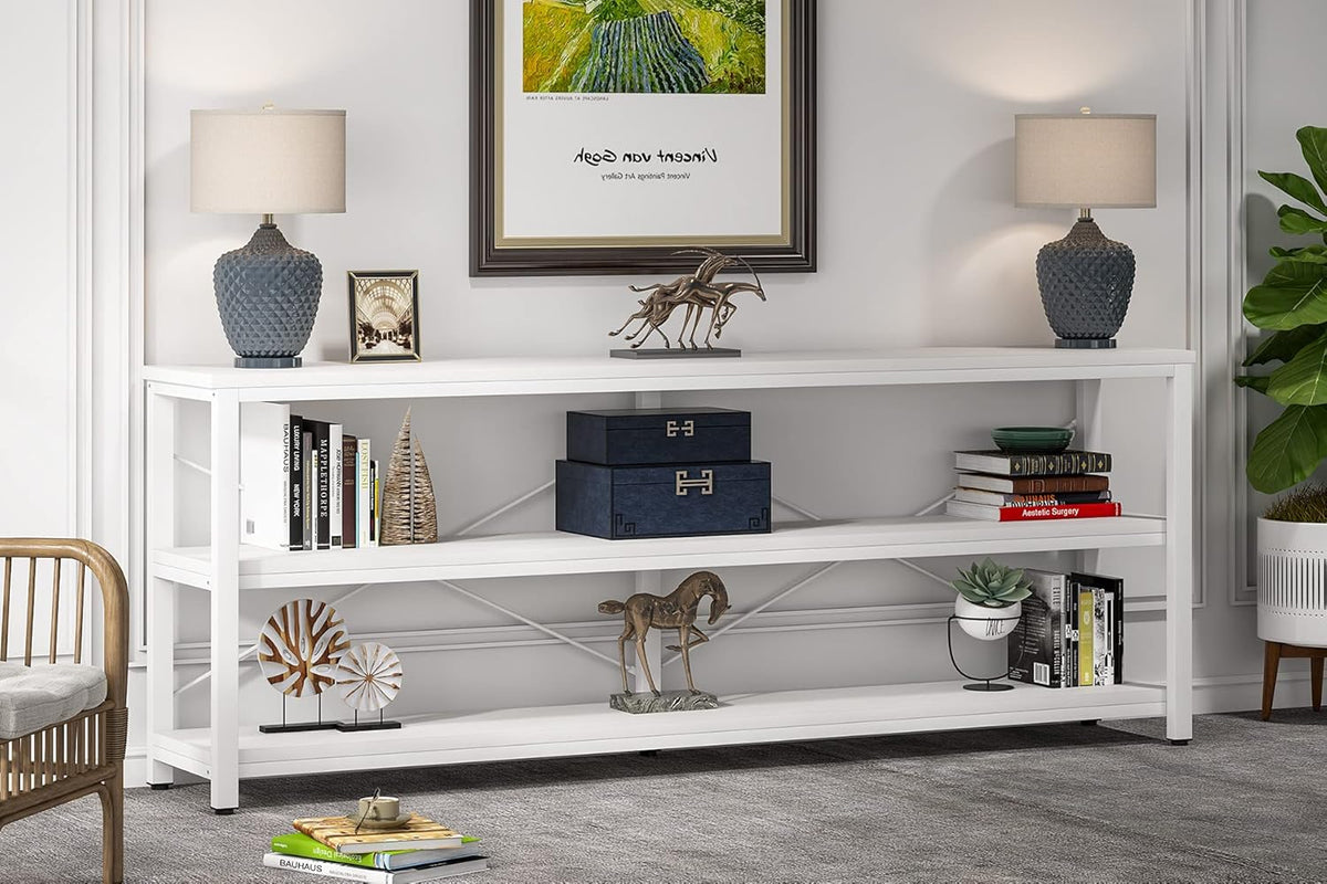 Sofa Table, 3 Tiers TV Stand 70.8 Inches Console Table Extra Long with Storage Shelves for Living Room, Entryway