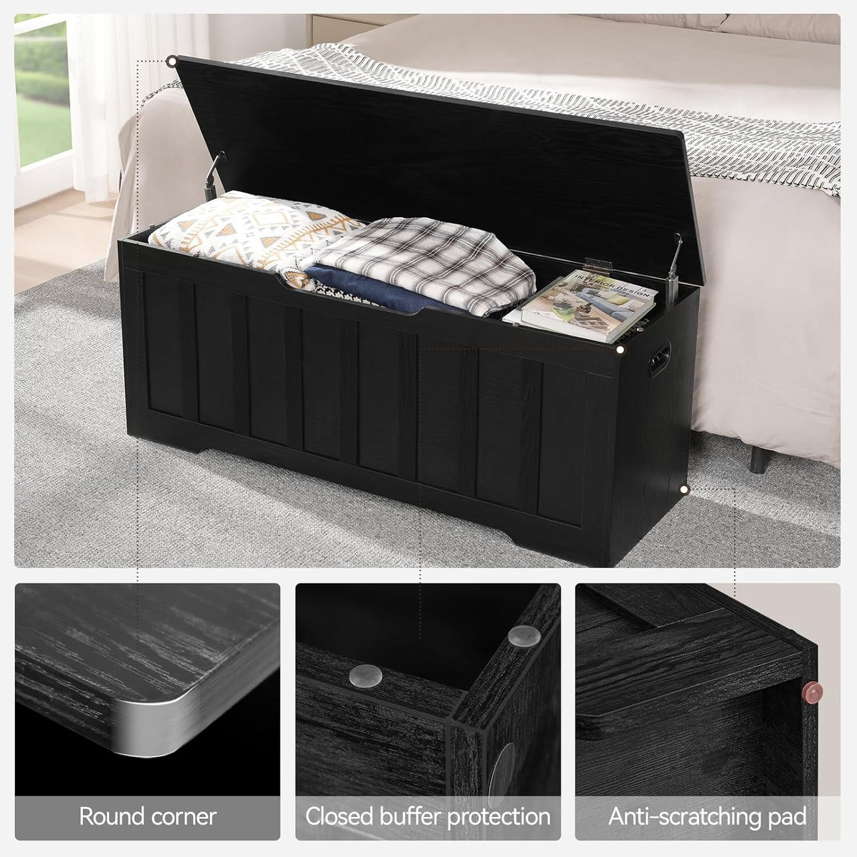 VANKILEY 47.2" Storage Chest Extra Large, Storage Bench(Black)