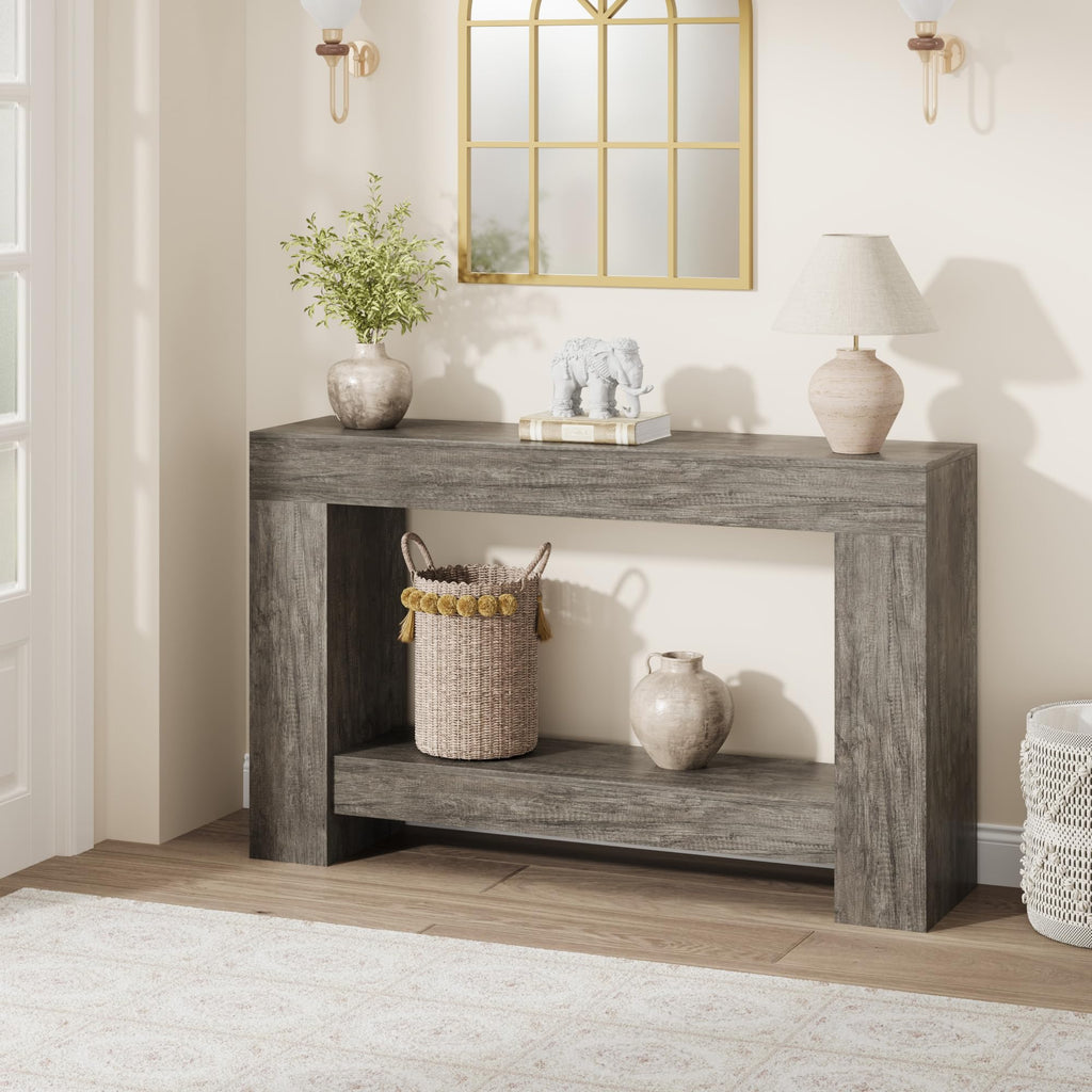 GarveeHome 47" Farmhouse 2-Tier Console Table for Entryway, Grey
