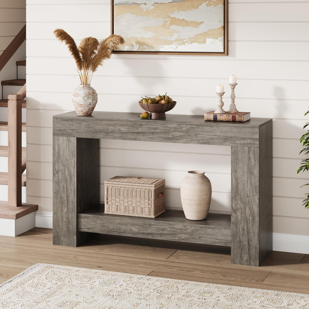 Garvee 47" Farmhouse 2-Tier Console Table for Entryway, Black