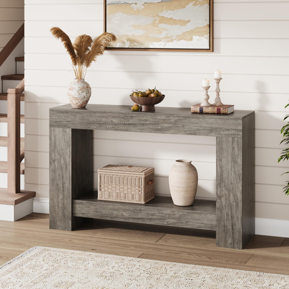 Garvee 47" Farmhouse 2-Tier Console Table for Entryway, Black