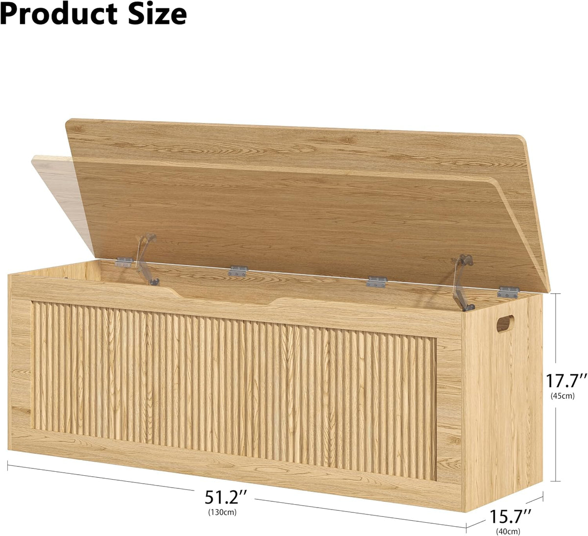 Akxomel 51.2" Fluted Storage Chest Wooden Storage Trunk 2 Safety Hinges Oak