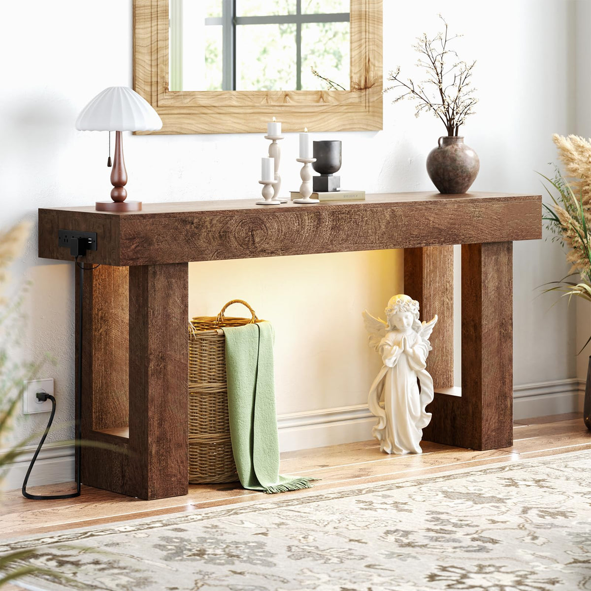 Unikito 63" Console Table with Sensor Light & AC Outlets with USB-C Ports