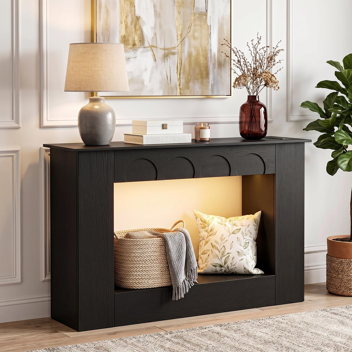 Unikito 43.3" Farmhouse Entryway Table, Console Table with Open Storage