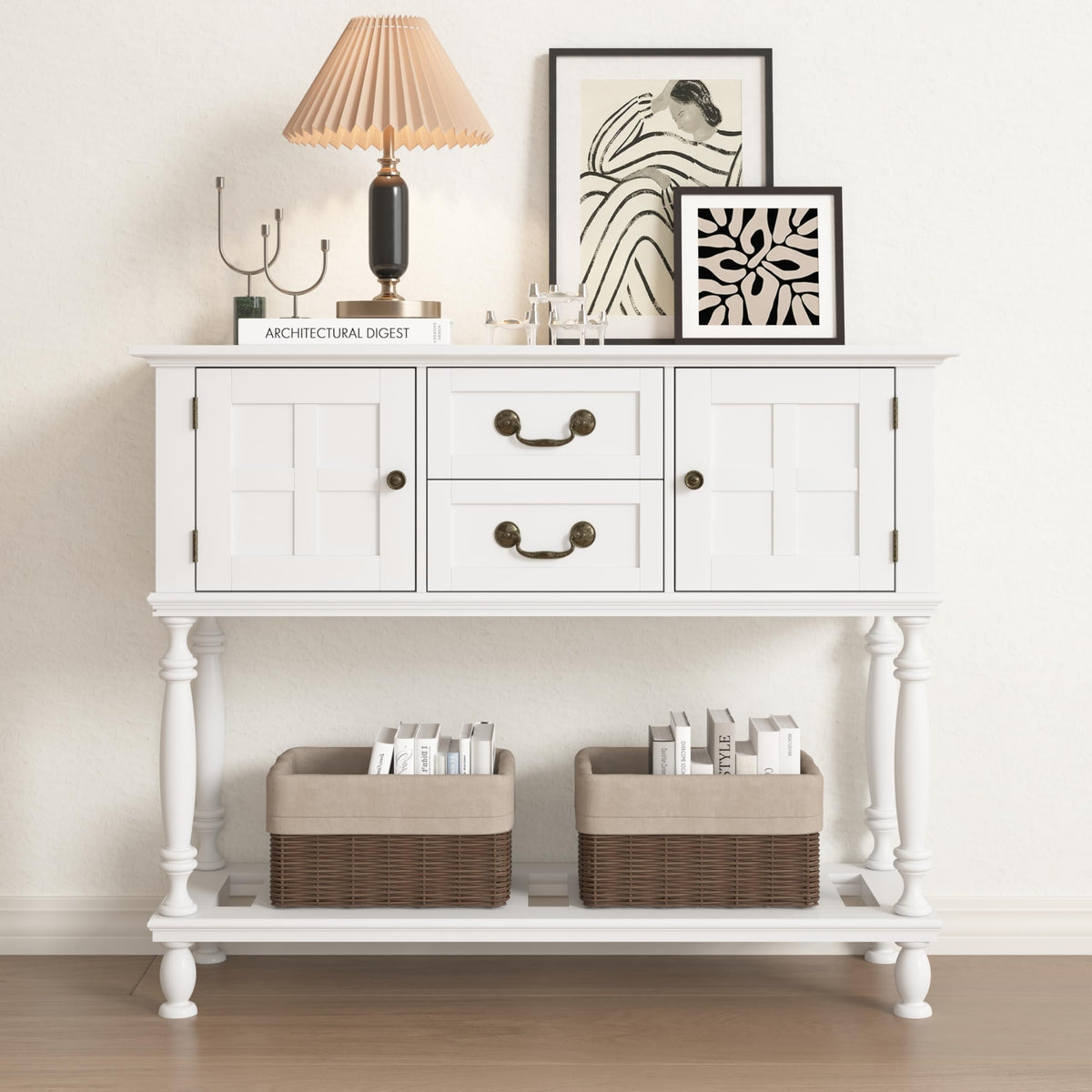 42 inch Entryway Table with Drawers, Farmhouse Console Table