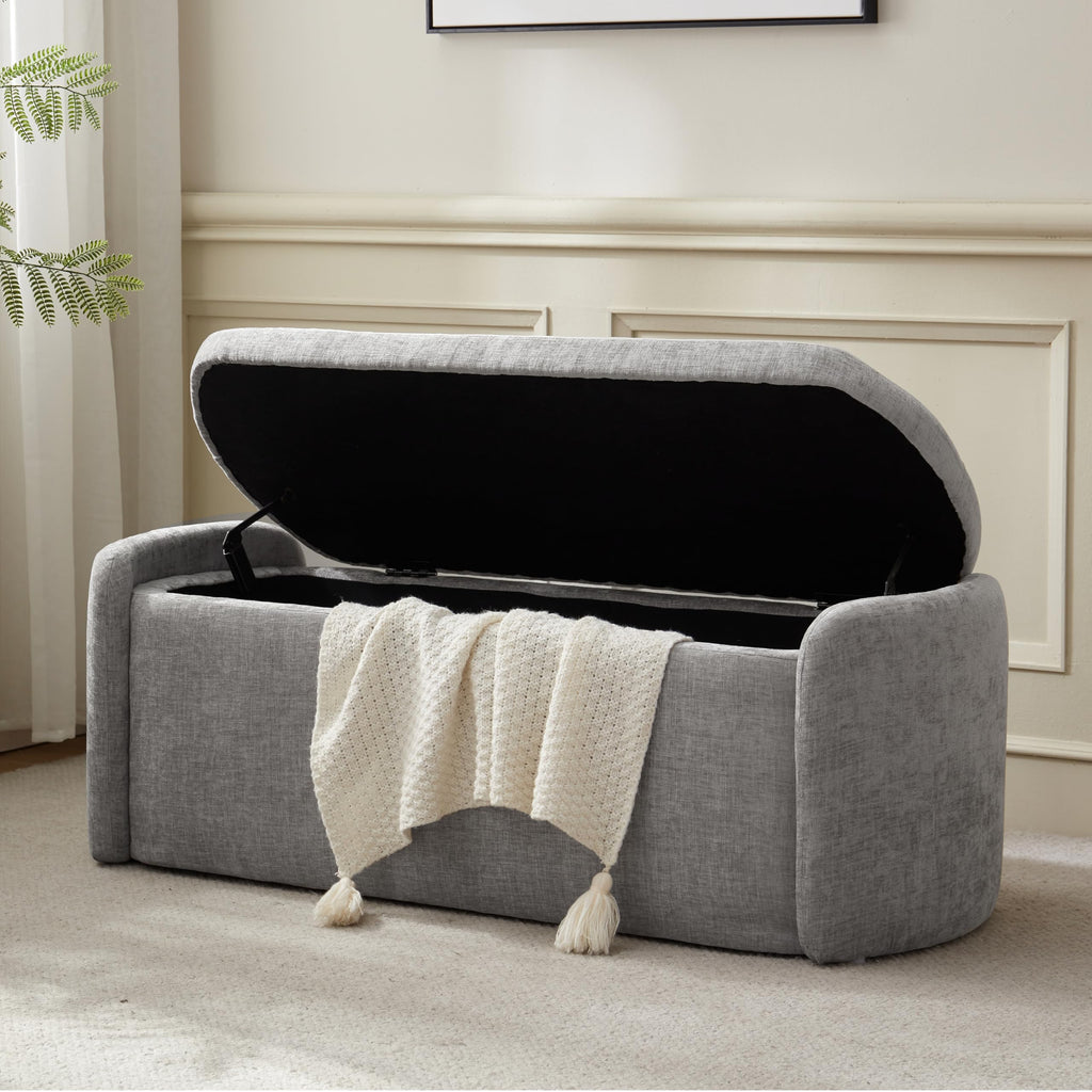 VKNOW Storage Bench, Upholstered Storage Ottoman Bench with Hinge, Khaki