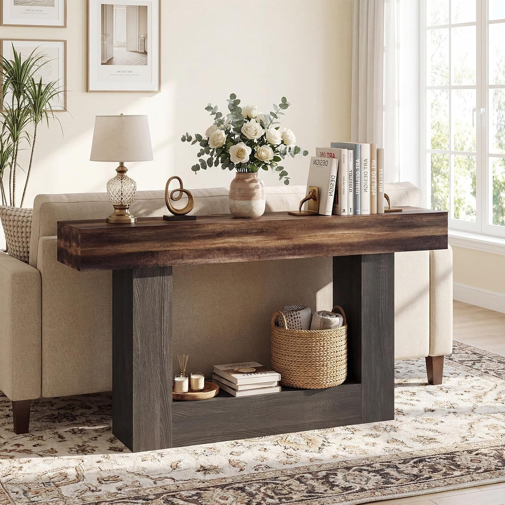 GIANTEX 63" Farmhouse Console Table, 2-Tier Narrow Entryway Table