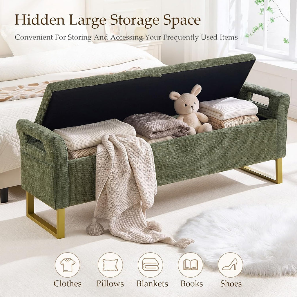 67" King Size End of Bed Storage Bench, Storage Benches for Bedroom, Green