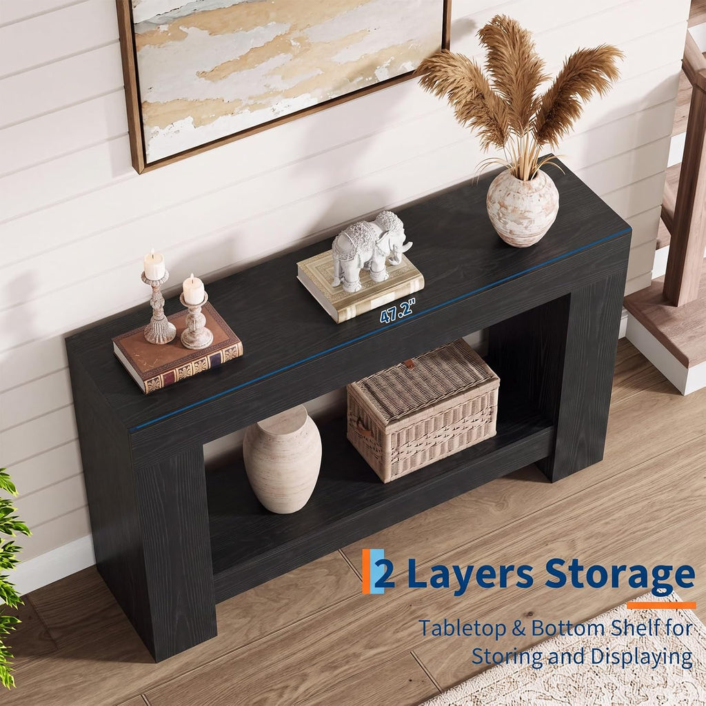 Garvee 47" Farmhouse 2-Tier Console Table for Entryway, Black
