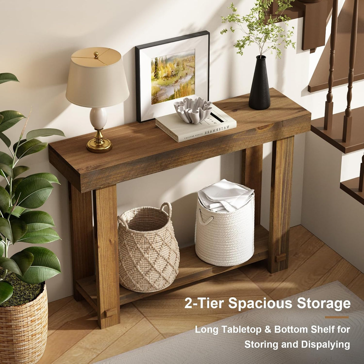 HOKYHOKY 42.5" Solid Wood Console Table for Entryway, Narrow Sofa Table
