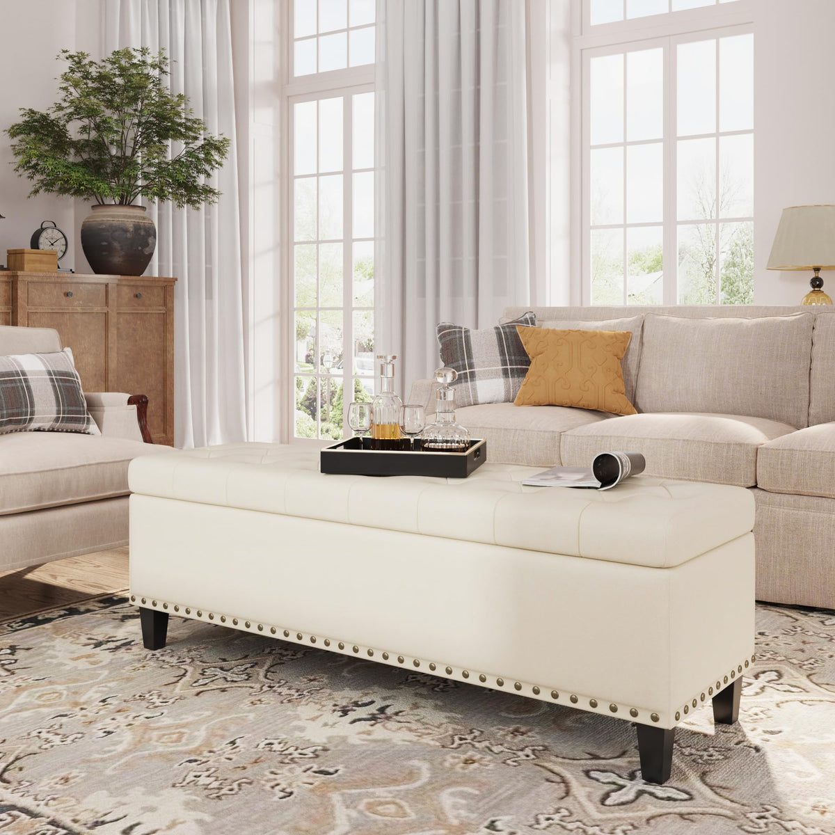 FiveWillowise 51 Inch Storage Ottoman Bench,Large End of Bed Storage Bench
