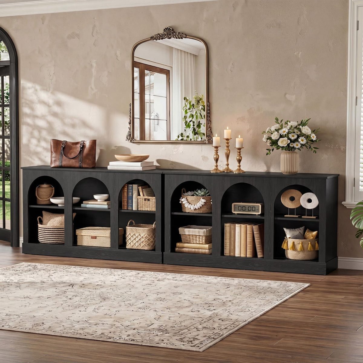 Tribesigns Black Console Table with Storage, 63" Long Arched Entryway Table