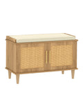 Akxomel 47.2" Rattan Shoe Storage Bench 4 Doors Wooden Entryway Bench Oak