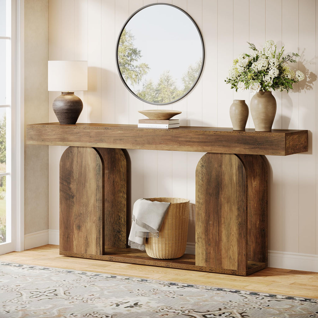 Tribesigns 70.9-Inch Extra Long Sofa Table, Farmhouse Console Tables with Wood Frame and Storage Shelf, 2-Tier Wood Table Behind Couch for Living Room, Hallway, Foyer, Black
