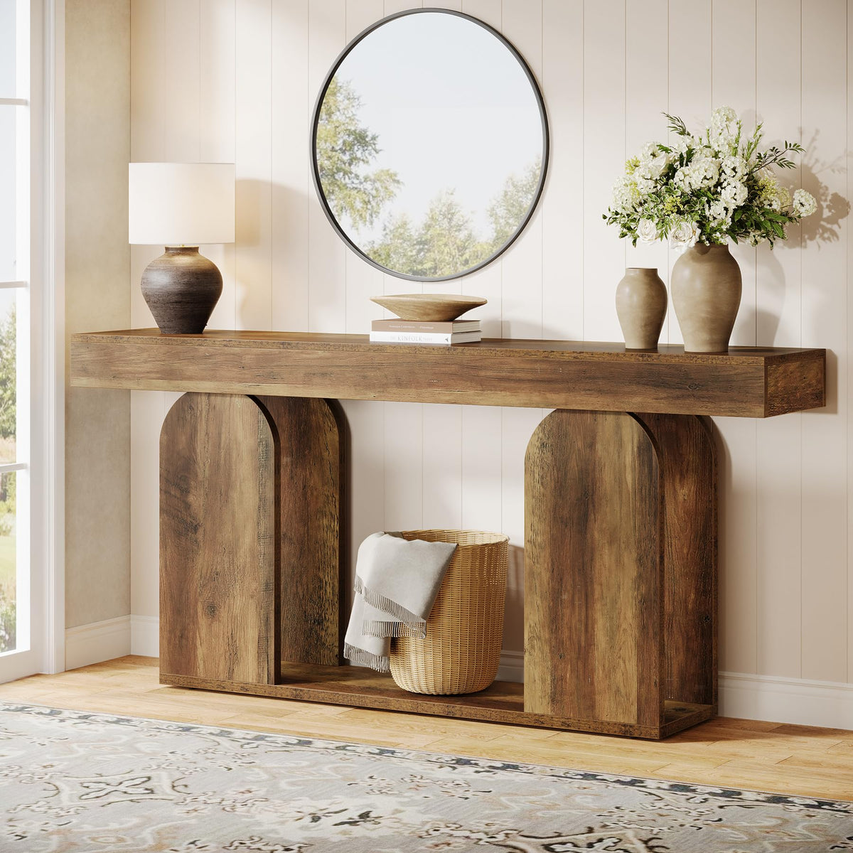 Tribesigns 70.9-Inch Extra Long Sofa Table, Farmhouse Console Tables with Wood Frame and Storage Shelf, 2-Tier Wood Table Behind Couch for Living Room, Hallway, Foyer, Black