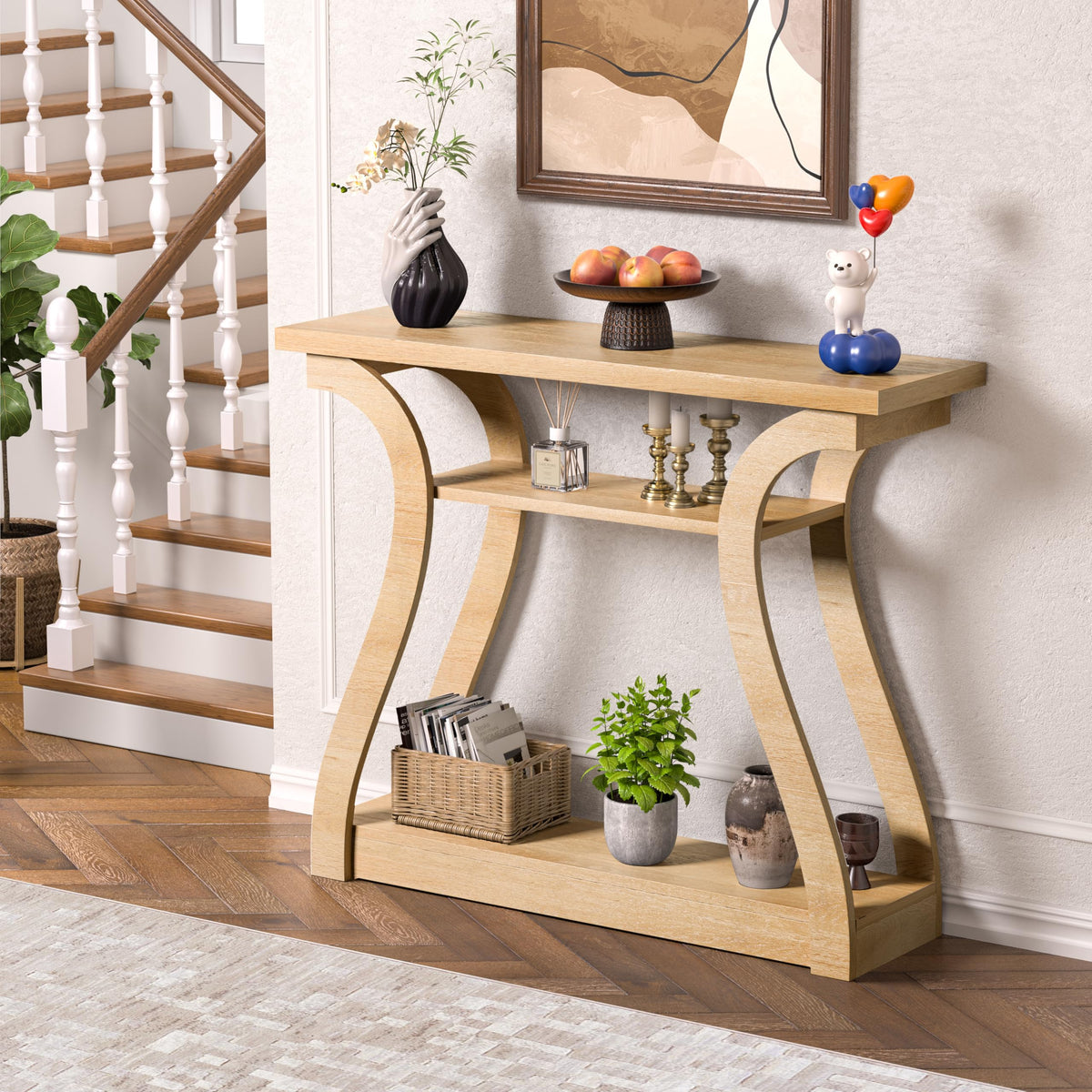 Wood Console Table, 3-Tier Accent Sofa Table (Black)