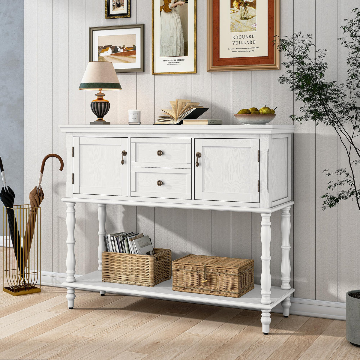ARTPOWER Console Table with 2 Drawers, Retro Entryway Table with 2 Door