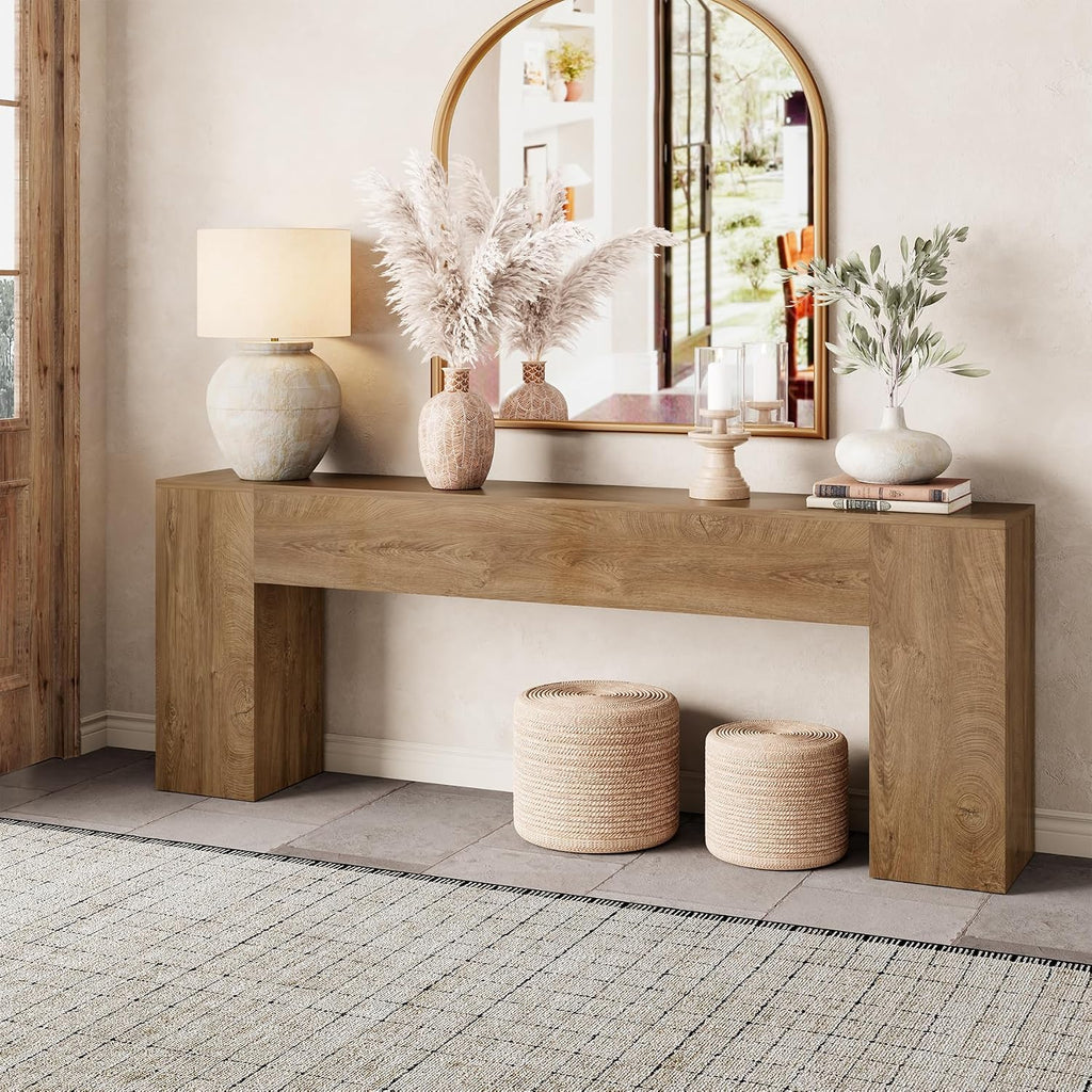 Epecoya Extra Long Console Tables for Entryway 86-Inch, Natural Oak Brown