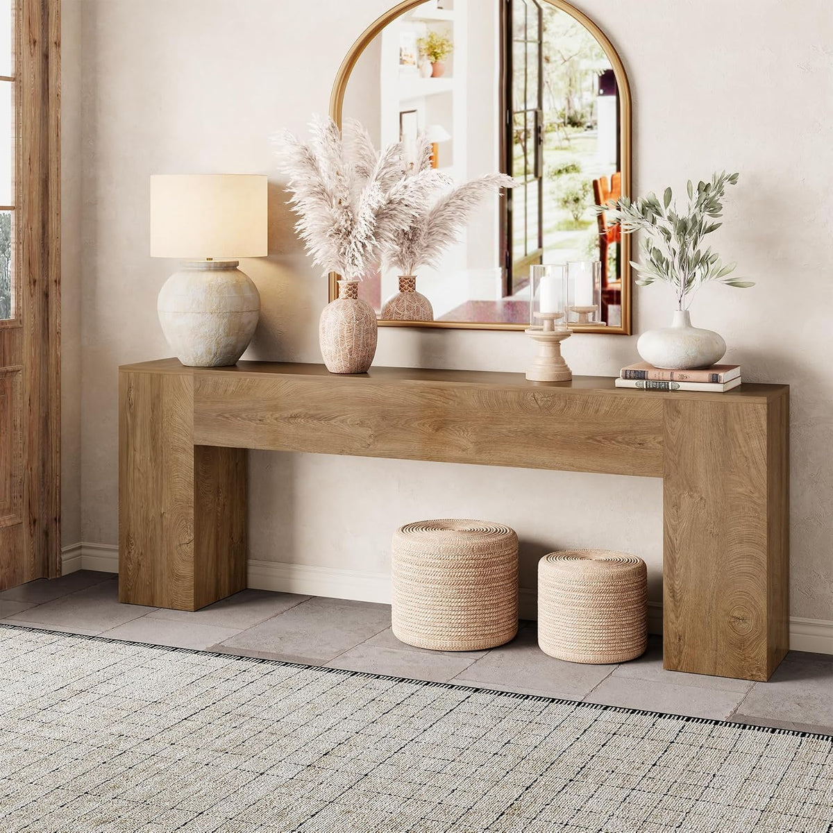 Epecoya Extra Long Console Tables for Entryway 86-Inch, Natural Oak Brown