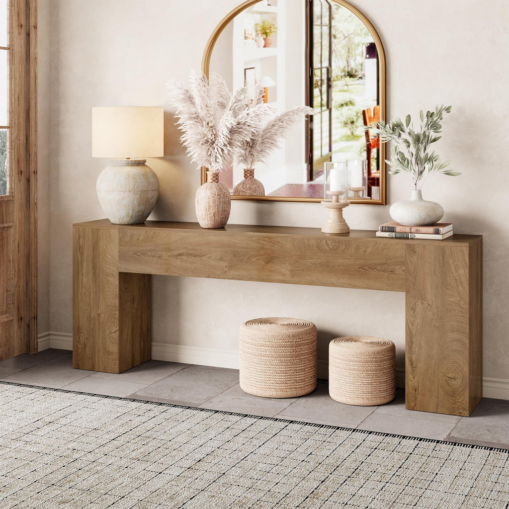 Epecoya Extra Long Console Tables for Entryway 86-Inch, Natural Oak Brown