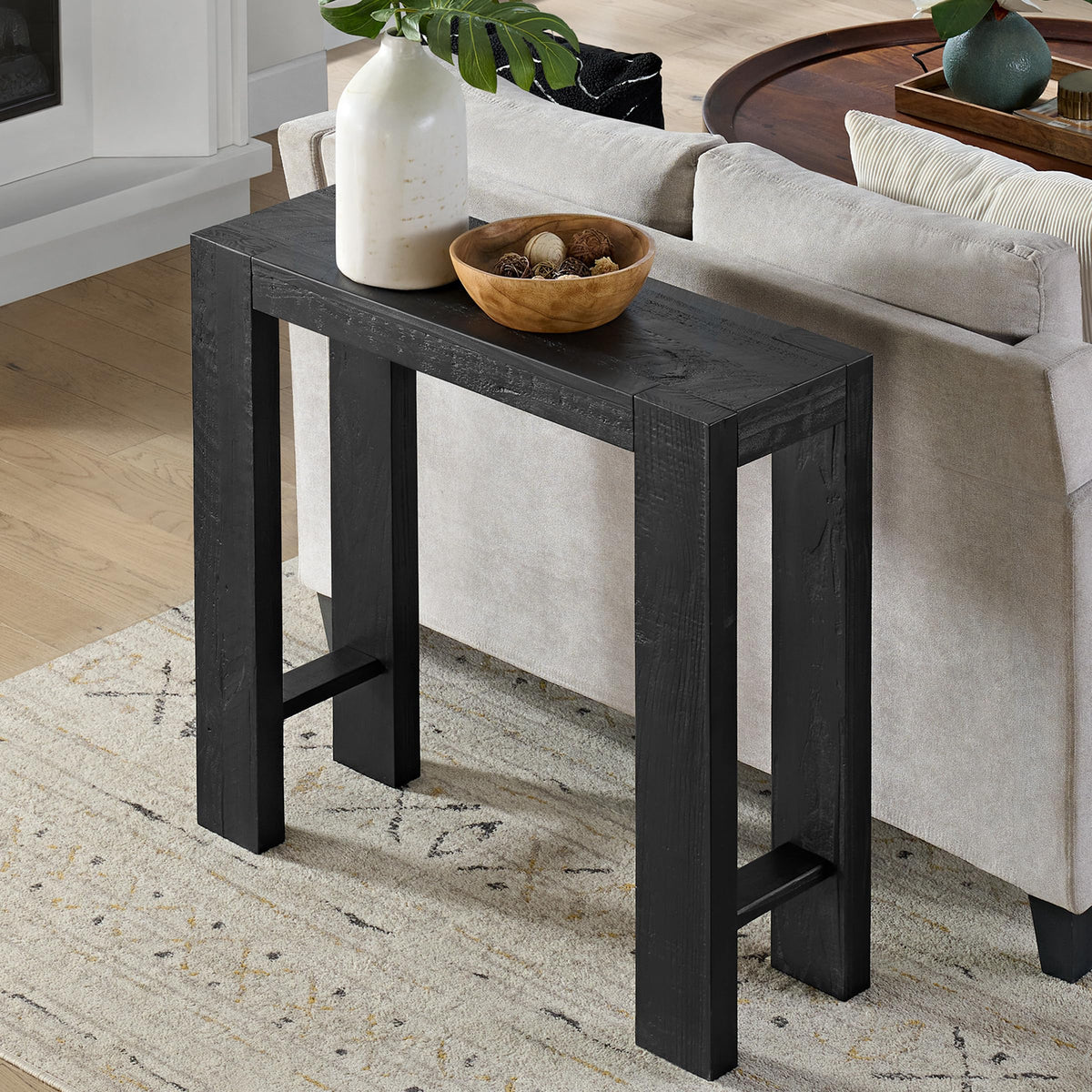 Alaterre Furniture Classic Solid Wood Console Table - 56 Inch Modern Farmhouse Entryway Table - Easy Assembly Living Room Furniture for Behind The Couch, Entryway, or Hallway (Brown)