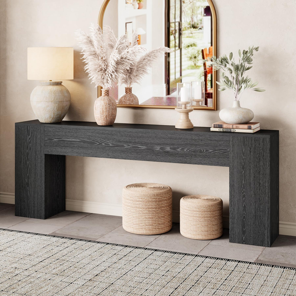 Epecoya Extra Long Console Tables for Entryway 86-Inch, Natural Oak Brown