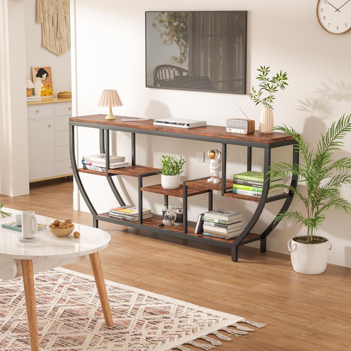 70.86" Extra Long Console Table Sofa Table & Storage Shelves