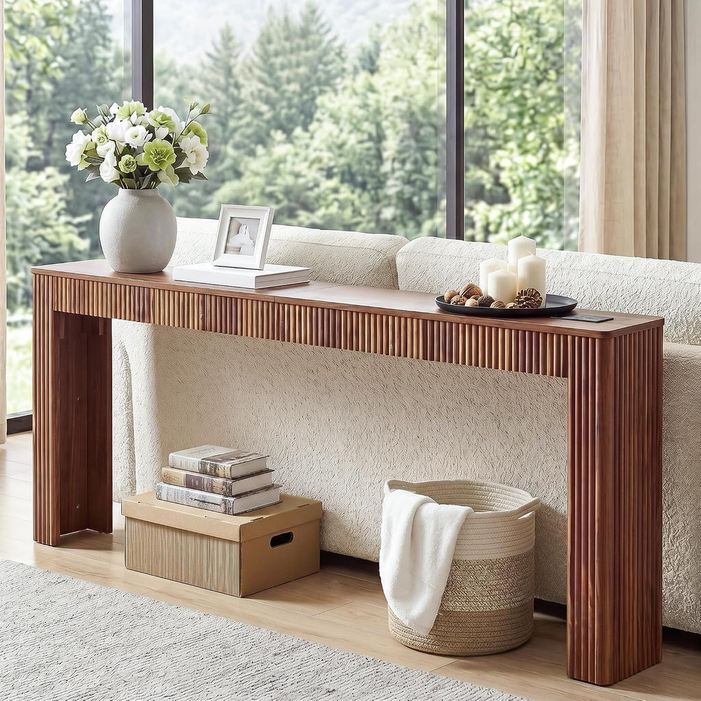79" Long Narrow Sofa Table Behind Couch with Charging Station,Walnut