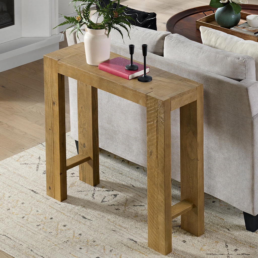 Alaterre Furniture Classic Solid Wood Console Table - 56 Inch Modern Farmhouse Entryway Table - Easy Assembly Living Room Furniture for Behind The Couch, Entryway, or Hallway (Brown)