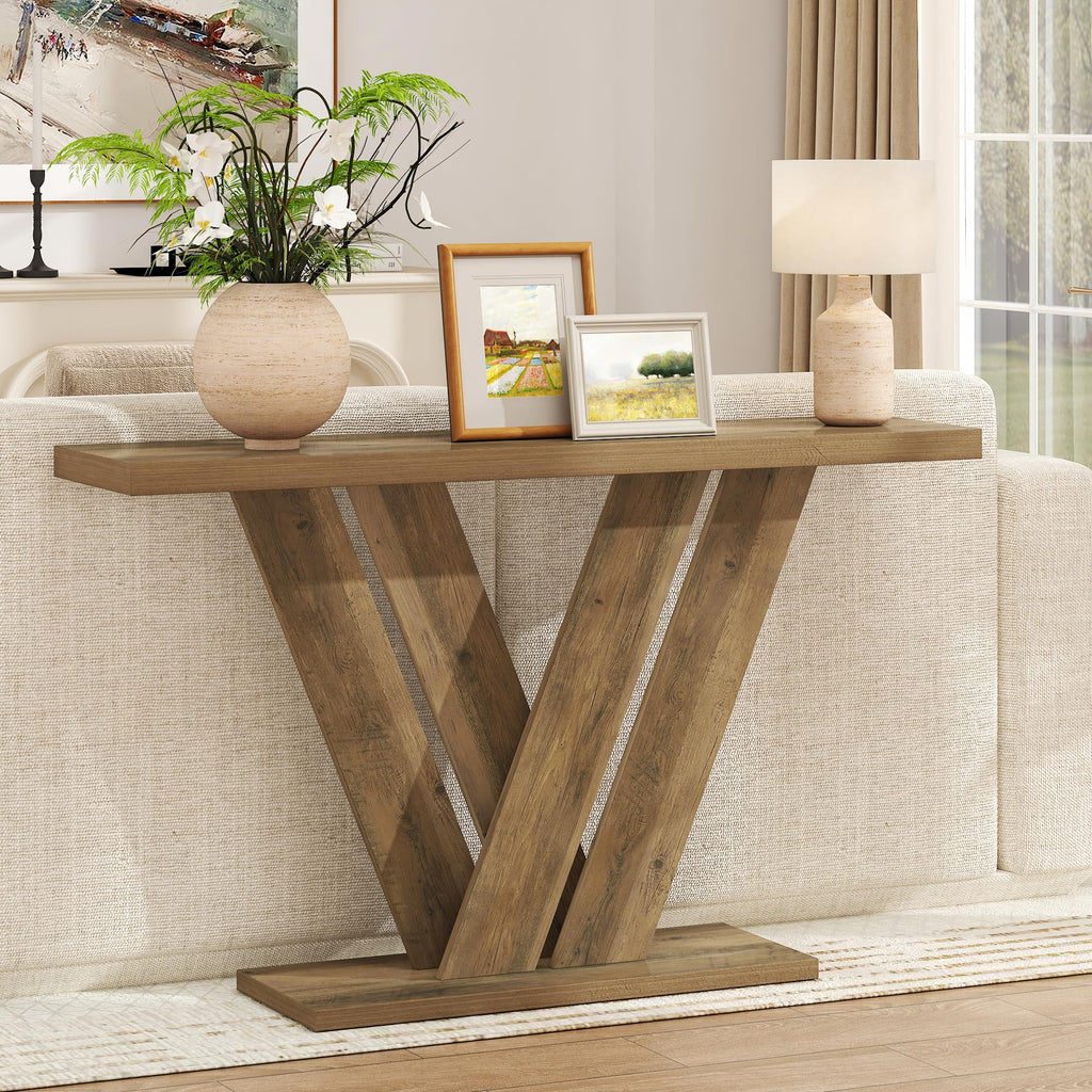 51" Console Table, V-Shaped Entryway Table, Wood Sofa Table Behind Couch