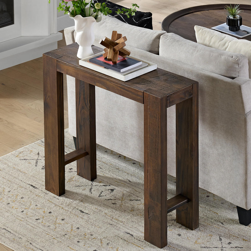 Alaterre Furniture Classic Solid Wood Console Table - 56 Inch Modern Farmhouse Entryway Table - Easy Assembly Living Room Furniture for Behind The Couch, Entryway, or Hallway (Brown)