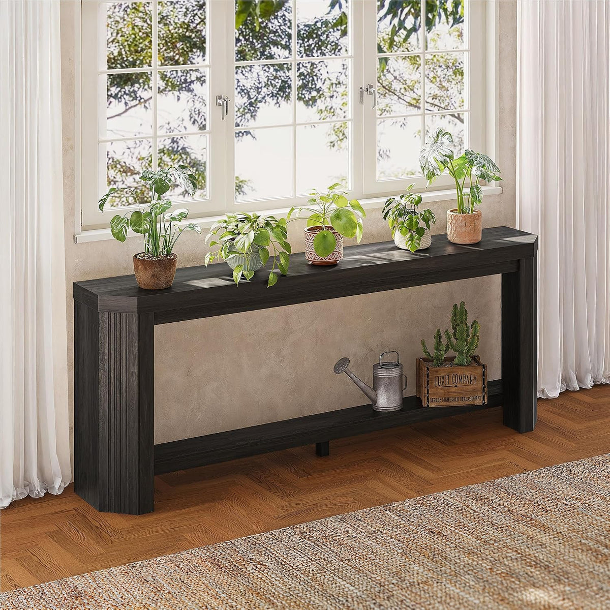 70" Console Table for Entryway, Narrow Long Sofa Table Behind Couch, Wood Couch Table with Open Storage, Easy Assembly Entryway Table for Living Room, Hallway, Foyer, Couch, Black