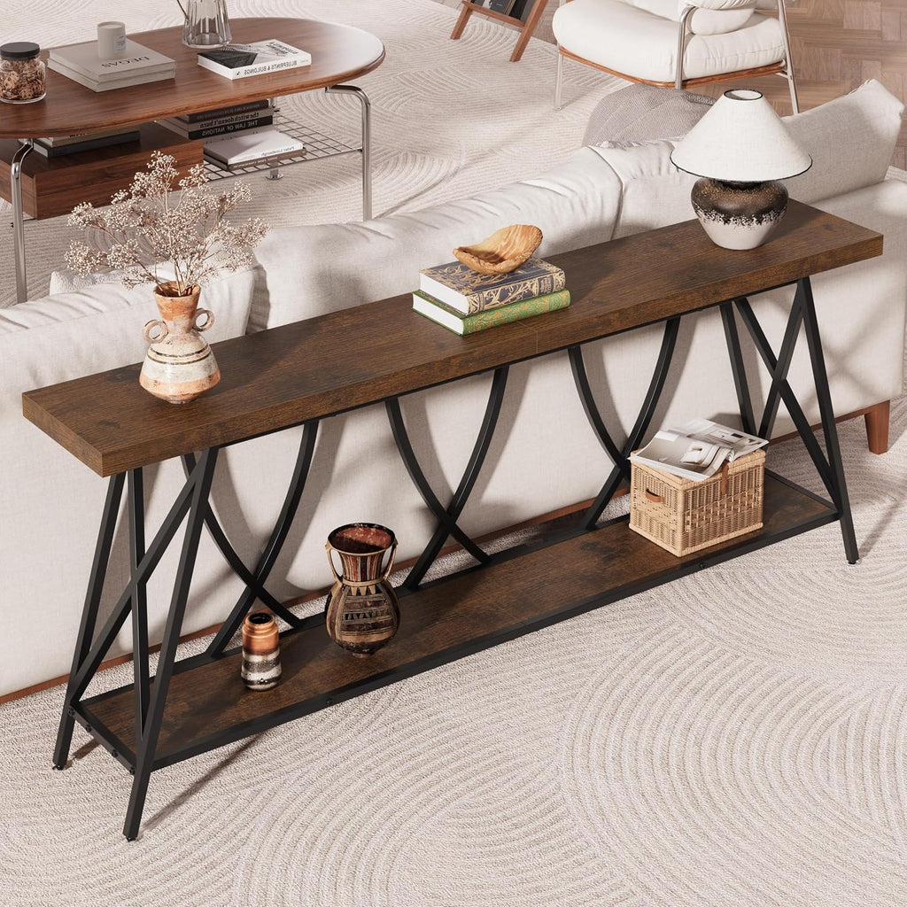 JUSTOGO Narrow Console Table for Entryway, Long Sofa Table, Rustic Brown