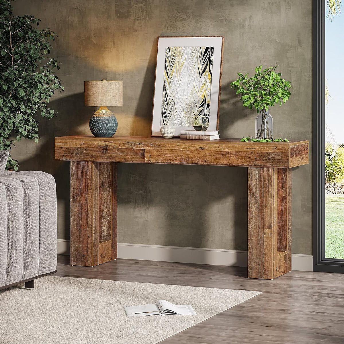 Tribesigns 63-Inch Long Console Table, Wooden Rectangular Sofa Table Behind The Couch, Farmhouse Entryway Table for Entrance, Hallway, Living Room (Mix Brown)