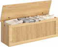Akxomel 51.2" Fluted Storage Chest Wooden Storage Trunk 2 Safety Hinges Oak