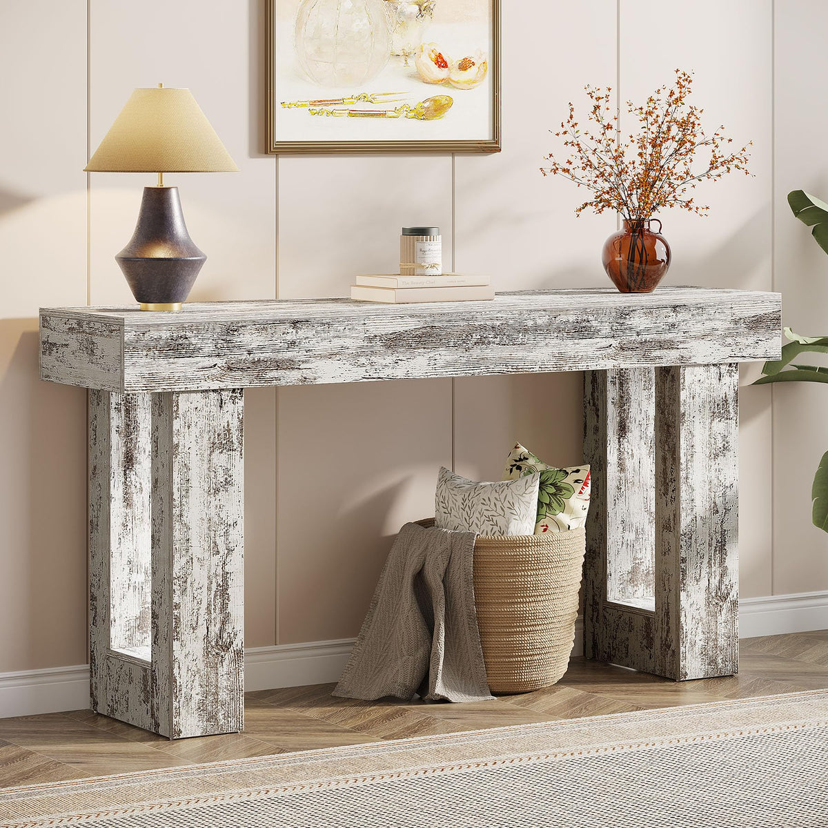 Tribesigns 63-Inch Long Console Table, Wooden Rectangular Sofa Table Behind The Couch, Farmhouse Entryway Table for Entrance, Hallway, Living Room (Mix Brown)
