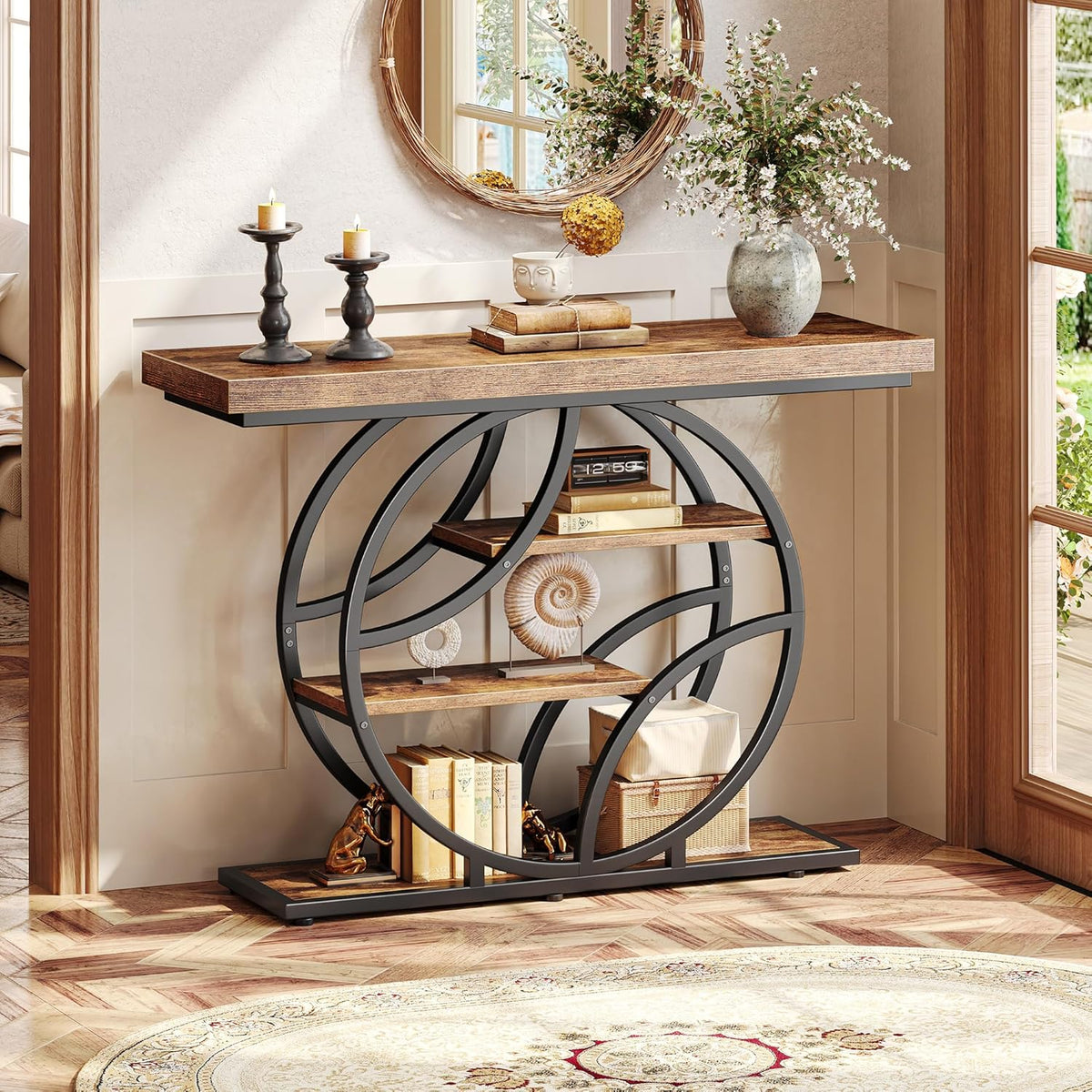 Huuger 41.3 Inch Entryway Table with Artistic Curved Metal Frame,Sofa Table