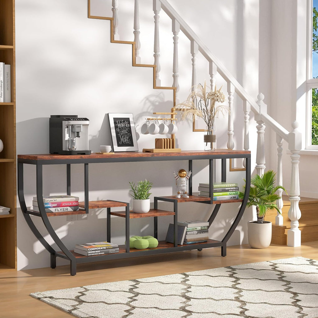 70.86" Extra Long Console Table Sofa Table & Storage Shelves