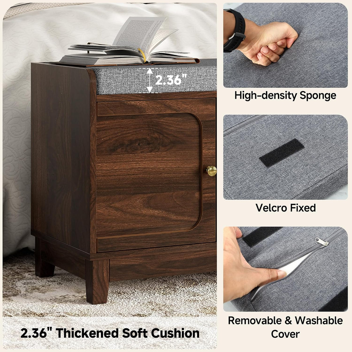 2-Tier Shoe Storage Bench, Entryway Bench w/Thickened Padded Seat Cushion