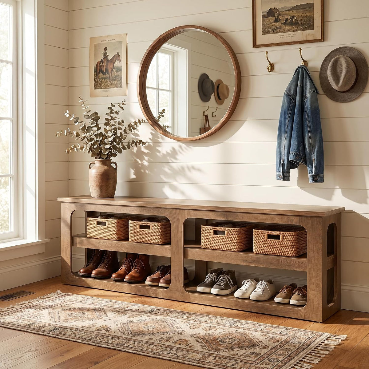 Tribesigns 70.87”Extra Long Entryway Shoe Bench with 3-Tier Storage Shelves