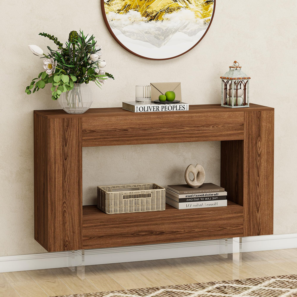 47" High Gloss Console Table with Hidden Side Storage, Black