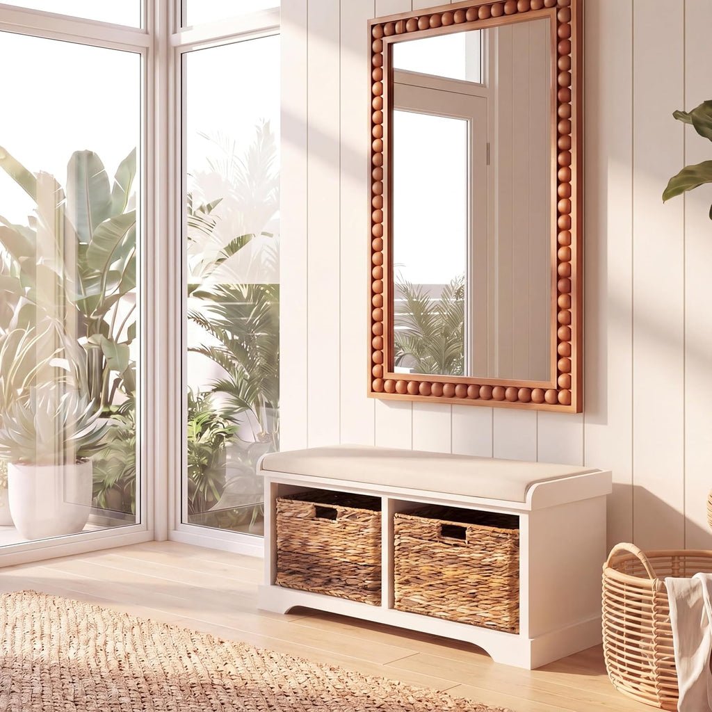 SAFAVIEH Freddy Wood Storage Bench, 33" Farmhouse Vintage White AMH5736D