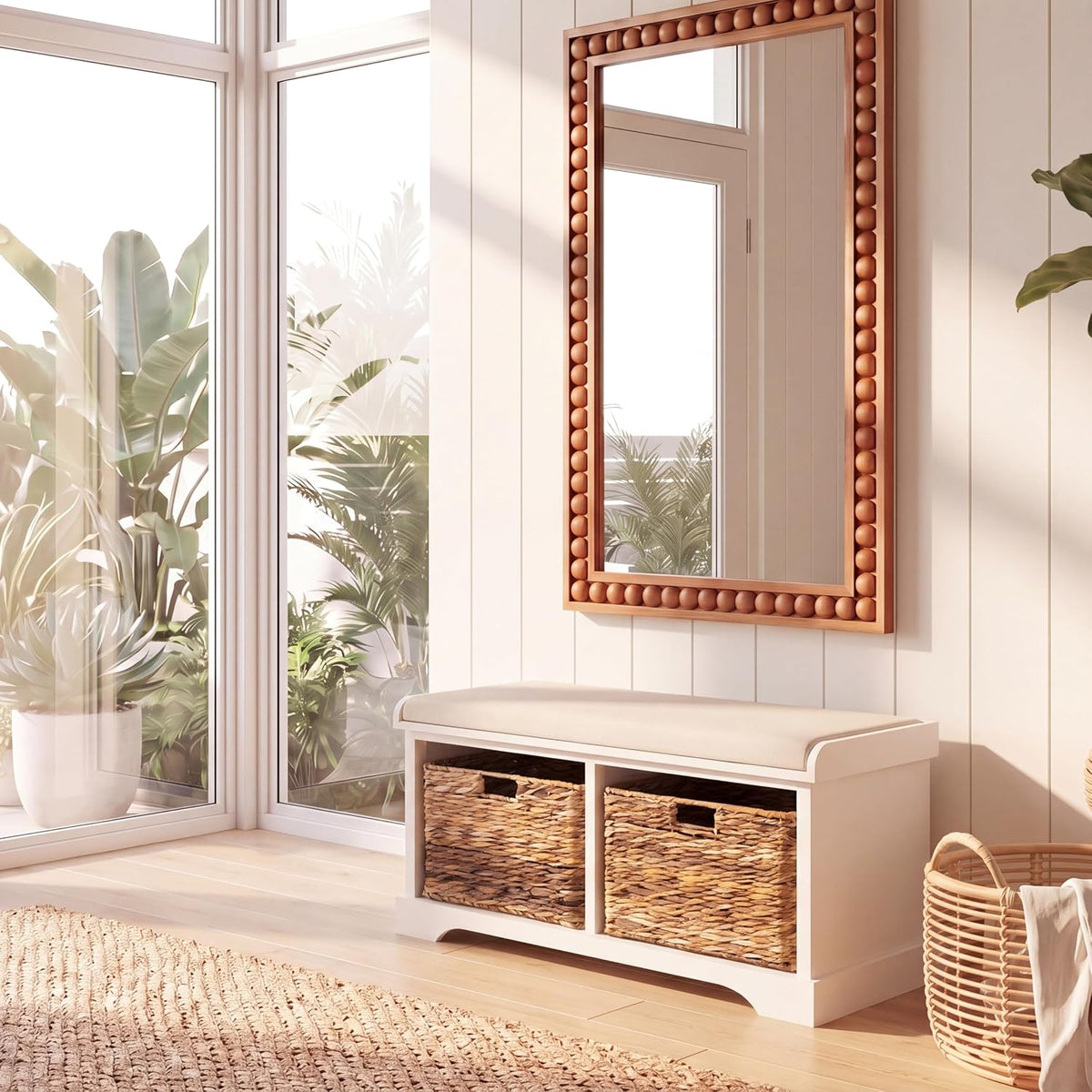 SAFAVIEH Freddy Wood Storage Bench, 33" Farmhouse Vintage White AMH5736D