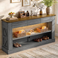 Miereirl 63" Console Table with Drawers & LED Light, Brown & Dark Grey