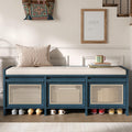 48" Entryway Storage Bench with 3 Rattan Drawers，Natural