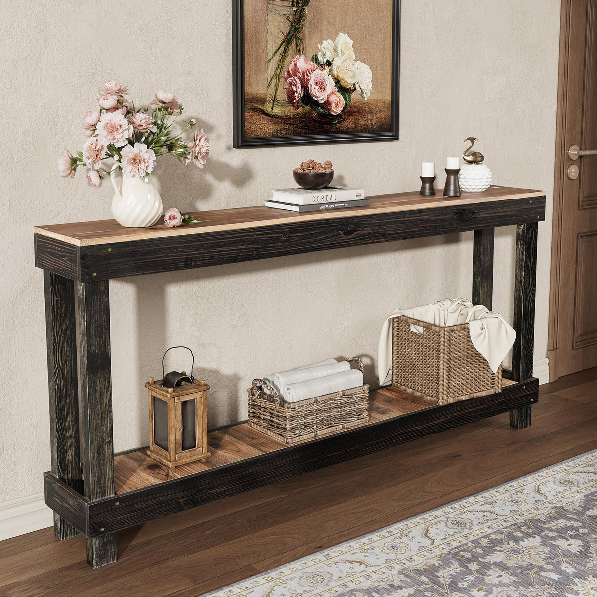 SMARTSTANDARD 46" Long Farmhouse Console Table, Solid Wood, Classic White