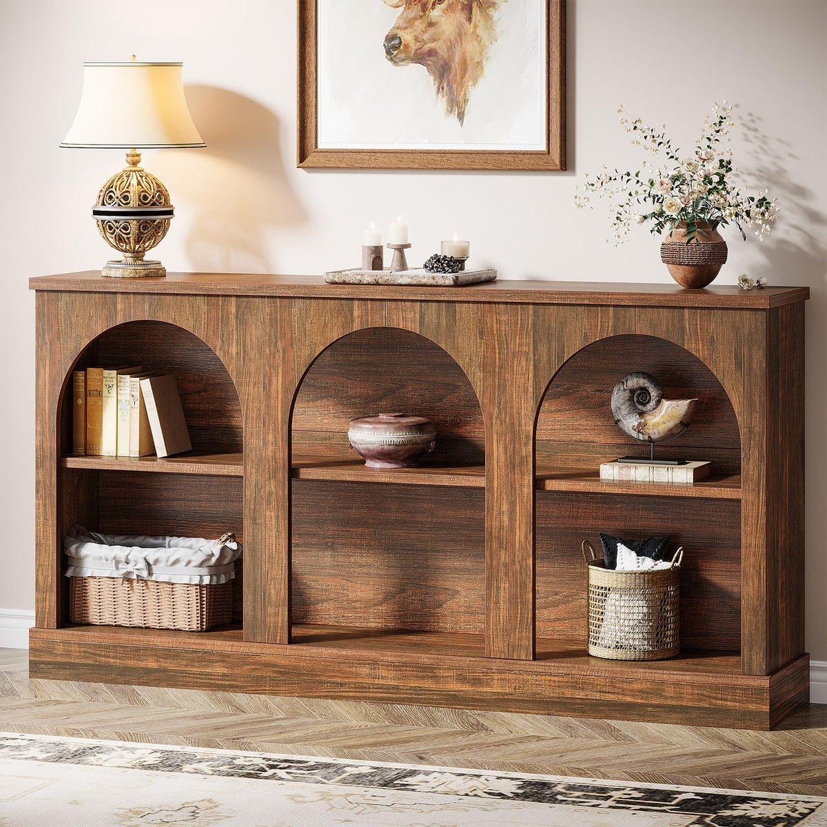 Tribesigns Black Console Table with Storage, 63" Long Arched Entryway Table